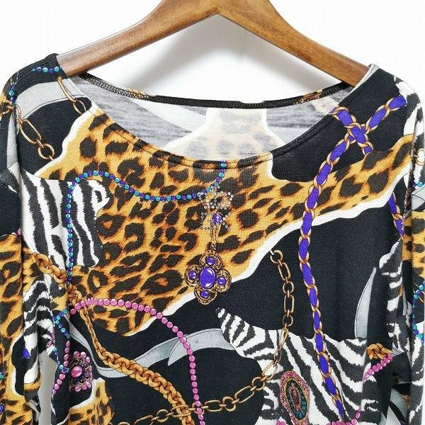 wnc GKITALIYA 伊太利屋 カットソー 長袖 ヒョウ柄 ラインストーン
