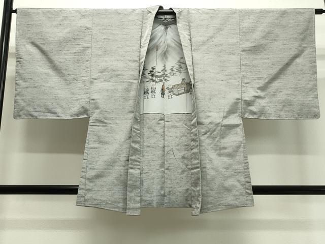 平和屋着物●男性　紬　アンサンブル　霞文　白鼠色　正絹　逸品　未使用　CAAX5714gh 平和屋着物○男性 紬 アンサンブル 霞文 白鼠色 正絹 逸品 未使用