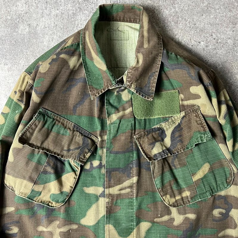 USA アメリカ軍 米軍実物 ジャングルファティーグジャケット カモ柄 XS-S 70s 米軍 U.S.ARMYERDL ブラウンリーフカモ ジャングル