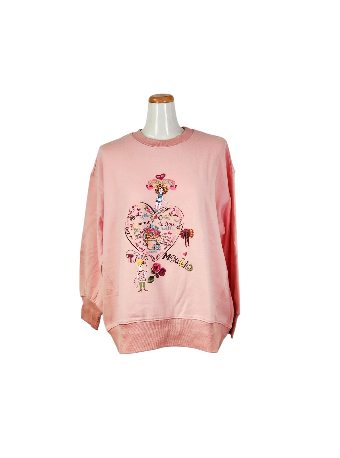 鴨居羊子トレーナー ♥ TUNIC 秋冬物 長袖トレーナー スエード裏毛 ピンク色 6281 日本製