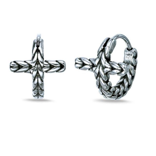 送料無料 リンクス メンズ ピアス イヤリング アクセサリー Men s LYNX Stainless Steel Cross Hoop Earrings Stainless