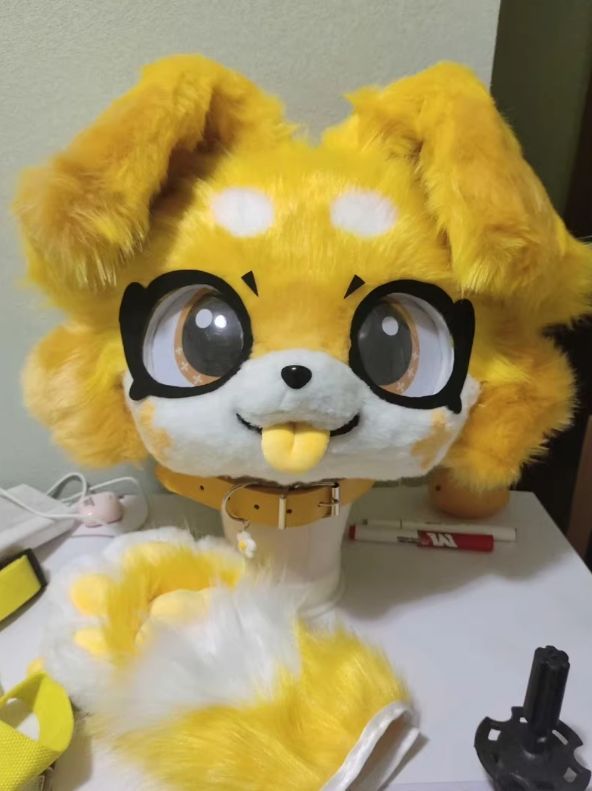 着ぐるみヘッド 猫 黄色い 全頭ヘッド ケモノ マスク ファー