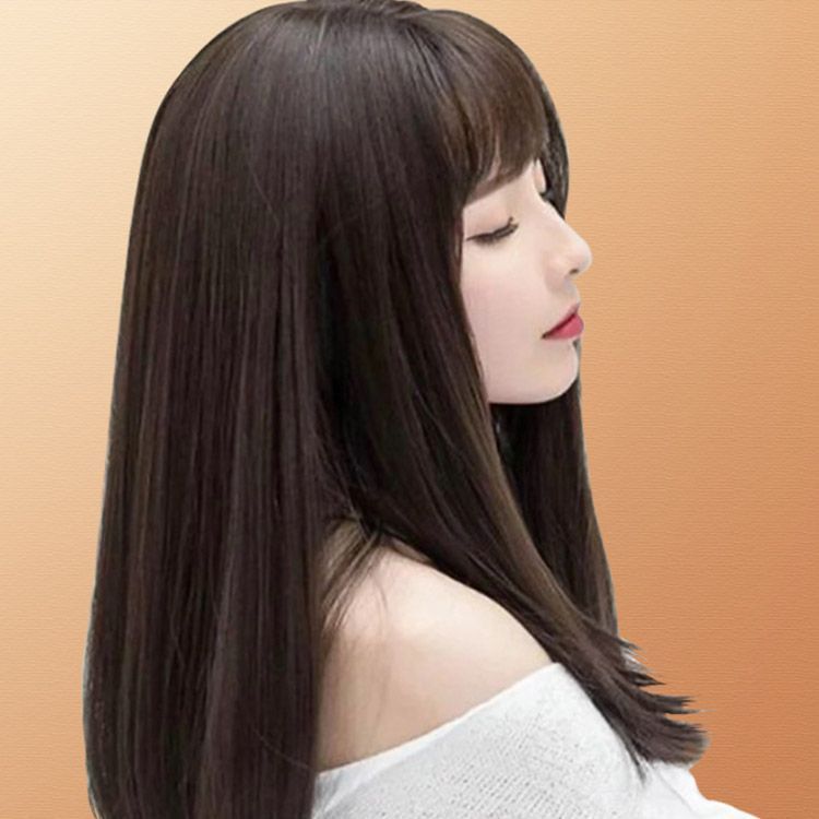 医療ウィッグフルウィッグ人毛100%鎖骨ミディアムロングストレート　ブラック フルウィッグ人毛100%人毛ウィッグ医療ウィッグ鎖骨ミディアム