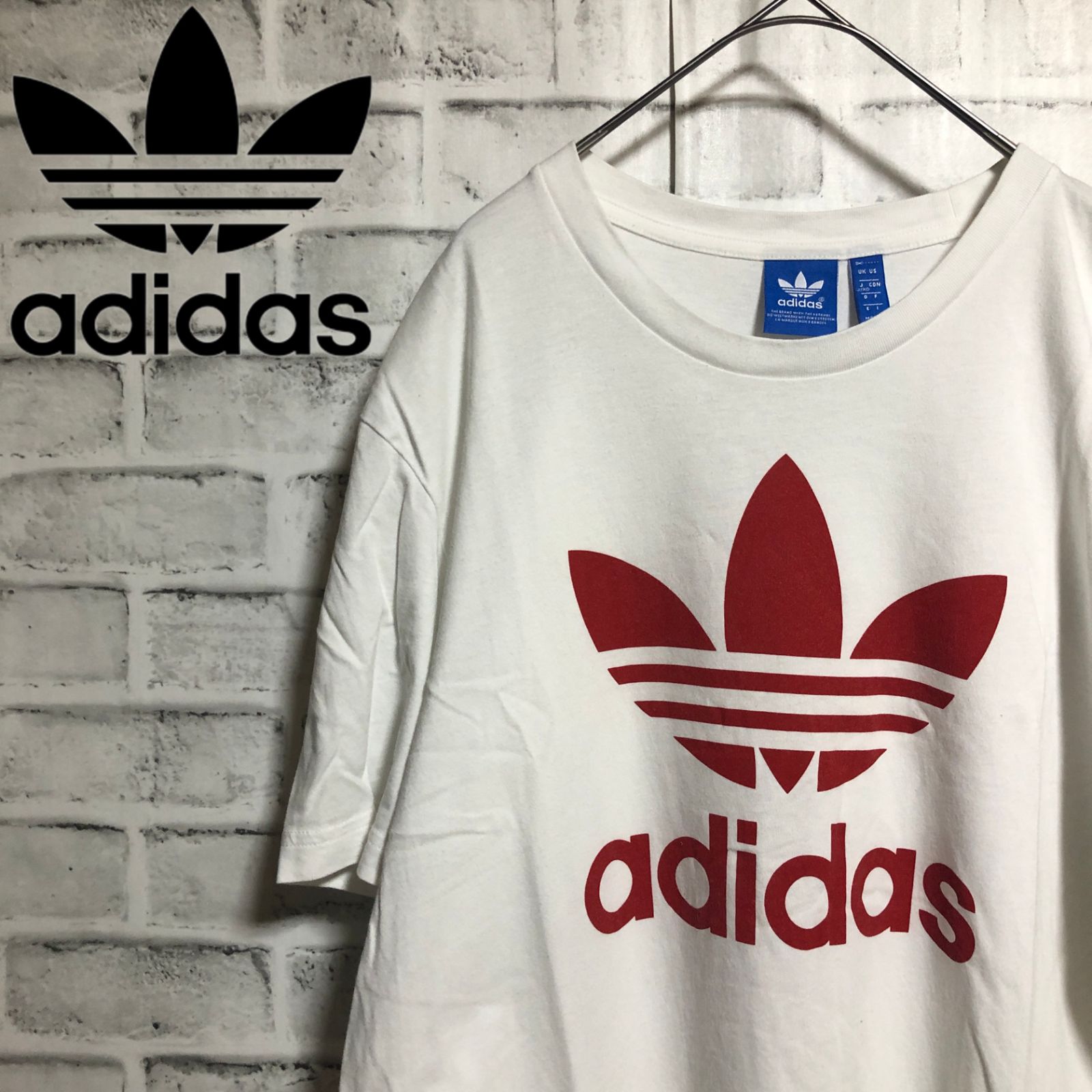 XL⭐️adidas アディダスオリジナルス ビッグトレファイルロゴ Tシャツ 白×赤