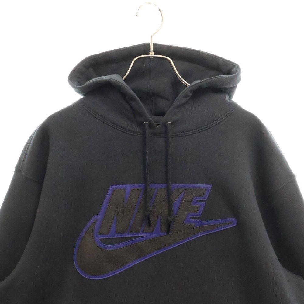 NIKE × Supreme / 19AW/Leather Applique Hooded Sweat/L/コットン/BLK/CK6225-010 SUPREME (シュプリーム) 19AW×NIKE Leather Applique Hooded