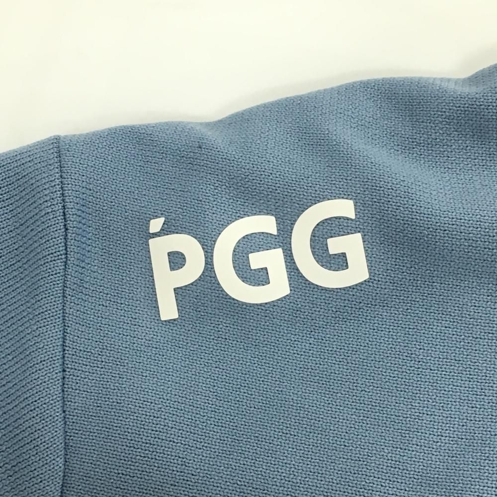 美品】PGGパーリーゲイツ 半袖ハイネックシャツ ライトブルー×白