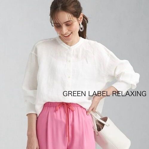 green label relaxing コルトレイクリネン バンドカラー シャツ