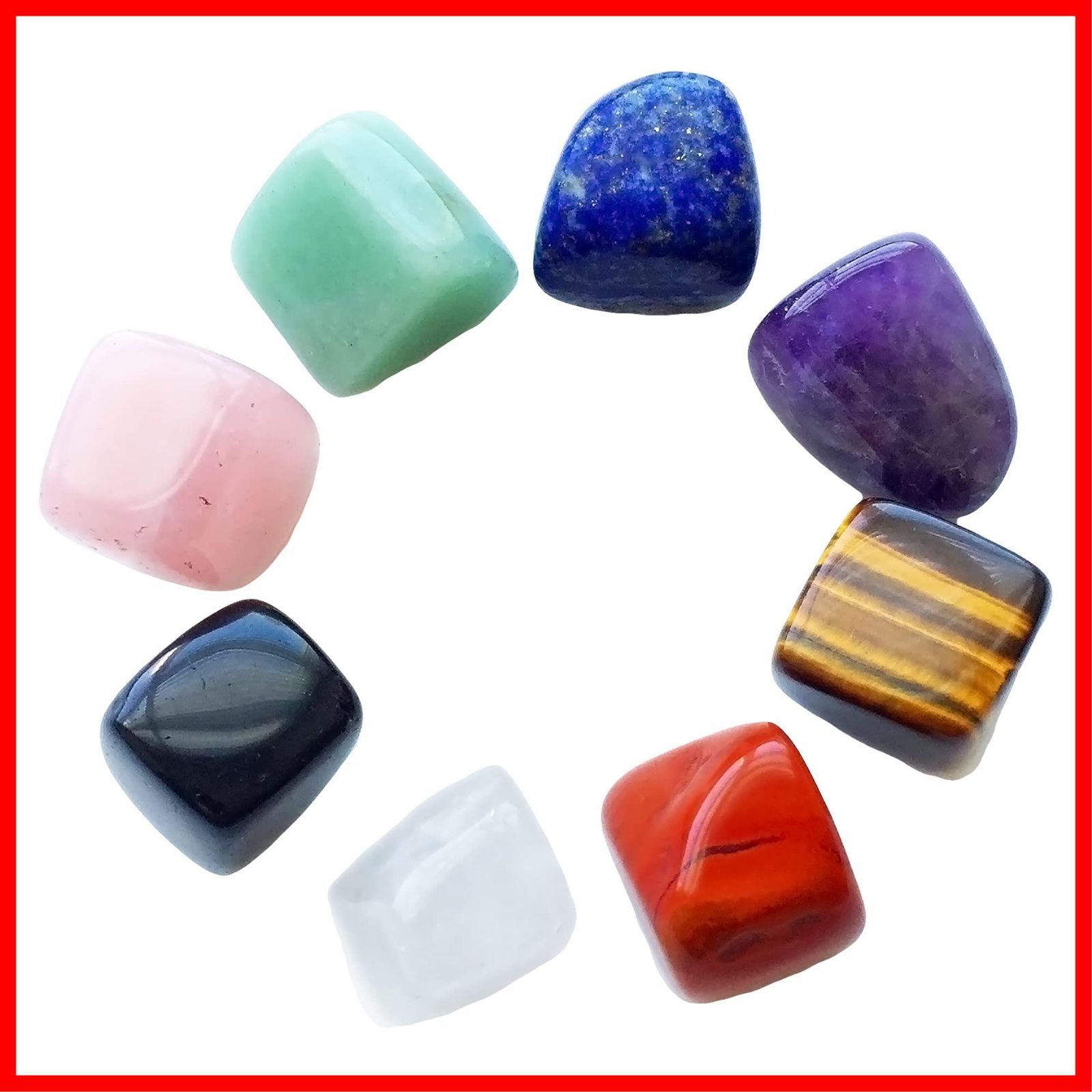【特価商品】など8種類の天然水晶 癒しのヒーリングストーン8点セット、天然石ローズクォーツやタイガーアイ、ピンクアメジスト(紫水晶) パワーストーンから構成、7つのチャクラストーン