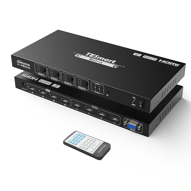 TESmart HDMI マトリックス 4入力4出力 PAP機能 切り替え器 HDMI 分配器 4K 30Hz 4PC4ディスプレイ用 切替器 スプリッター マルチビューモード EDID機能 シーンプリセット機能 メモリ機能 RS232ポート リモコン付き 0