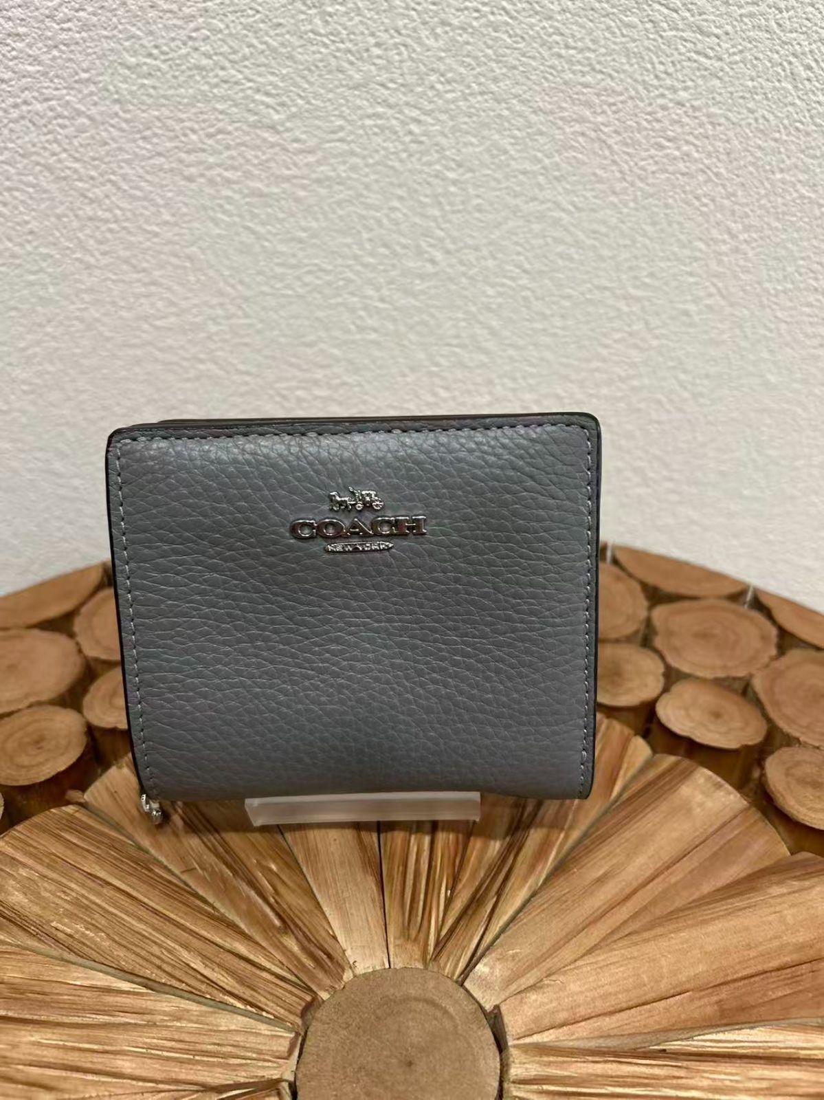 コーチ レディース スナップ ラウンド 二つ折り財布 グレイ ブルー