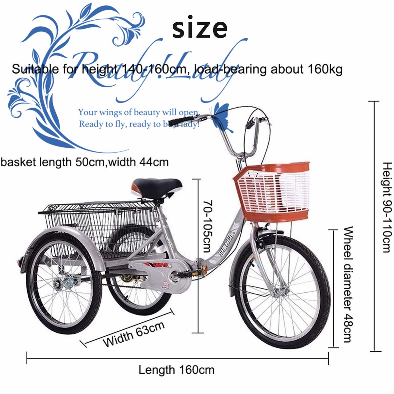 折りたたみ式大人用三輪車20インチ 1スピード 3輪自転車 大人用 三輪自転車 トライク マンパワーペダル 折りたたみ式三輪車