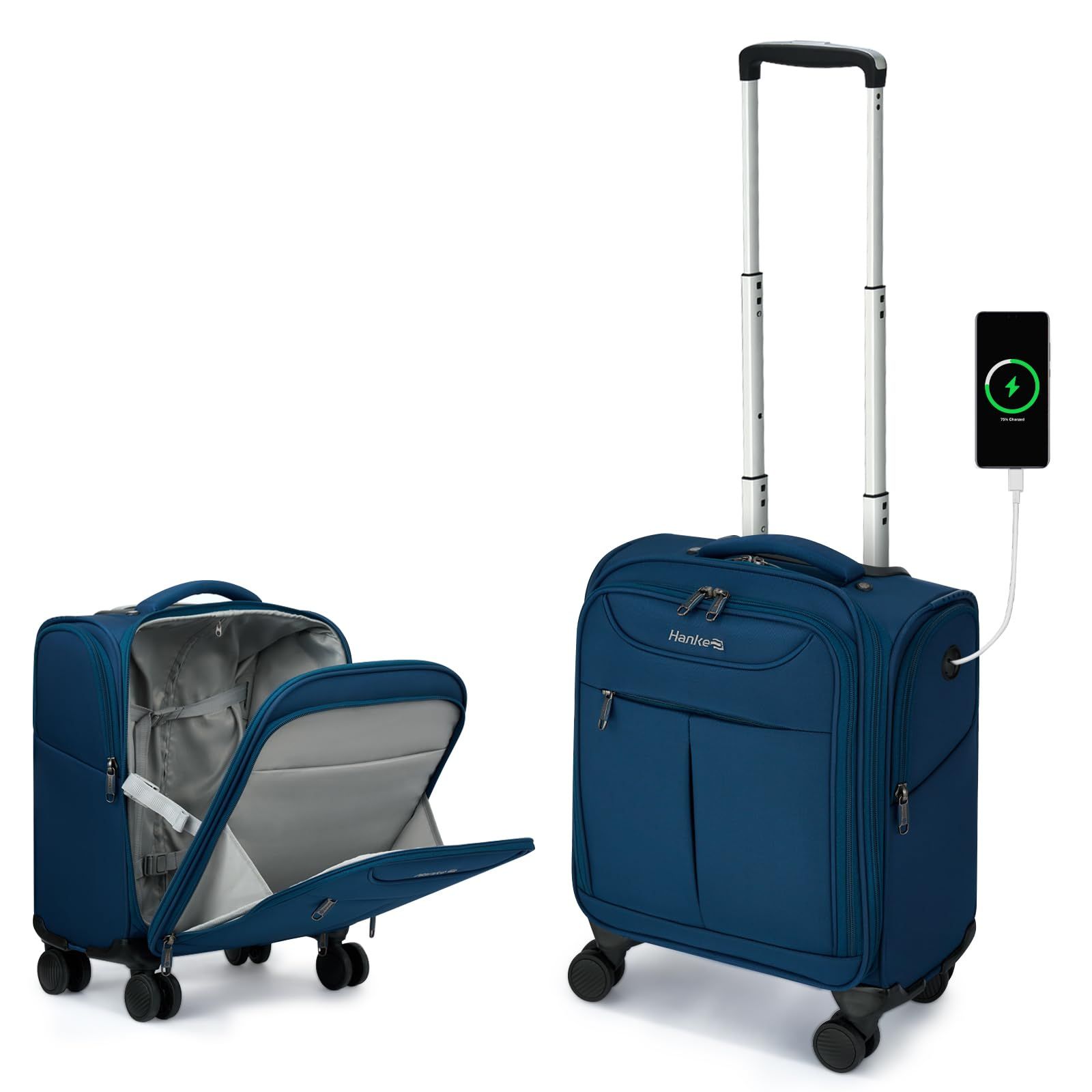 Hanke キャリーバッグ 機内持ち込み 静音 4輪 上開き 容量25L スーツケース ss Miniサイズ 14型PC対応 1～2泊 ビジネス 小型 ブルー