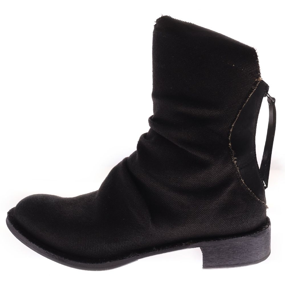 Yohji Yamamoto ヨウジヤマモト 22SS ×cherevichkiotvichki シェレヴィッキオヴィッキ WRINKLE BOOT CALF NUBUCK|LINEN シワ加工 バックジッパー ハイカットブーツ ブラック YY61