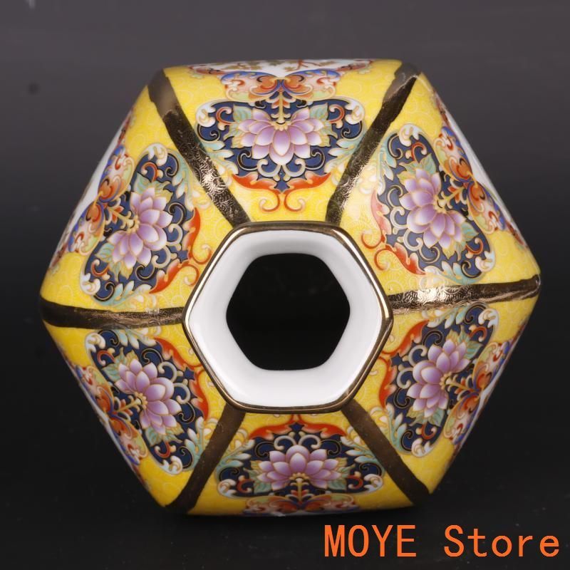 清乾隆琺瑯彩蒔金花鳥六方梅瓶 景徳鎮 陶磁器 装飾品 工芸品