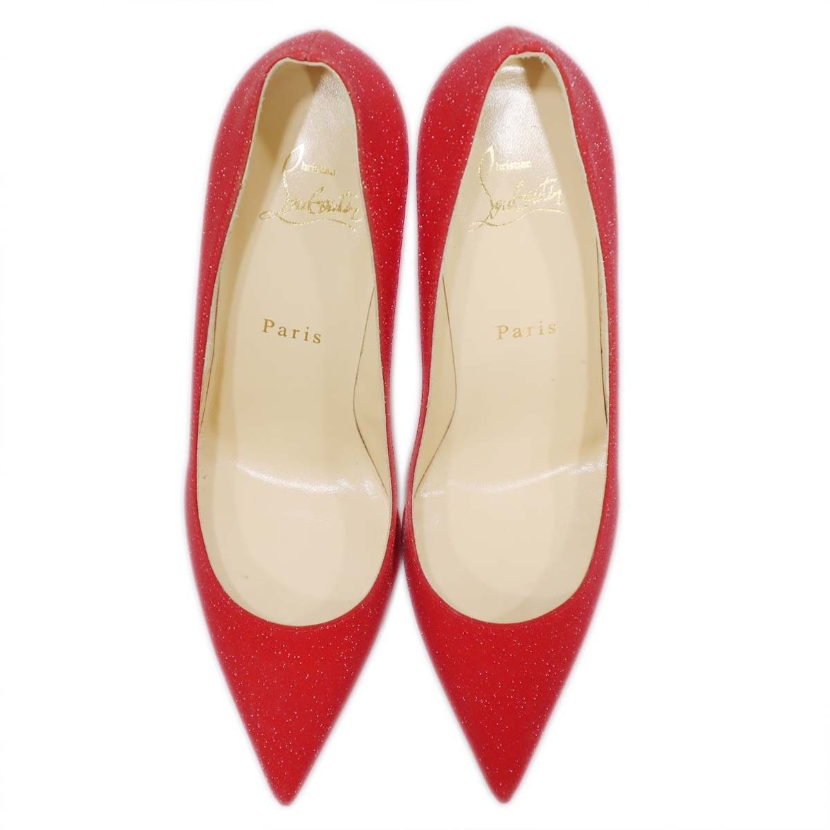 Christian Louboutin クリスチャン ルブタン ヒール パンプス 靴 37サイズ KATE85 レッド ラメ 箱有 H20791