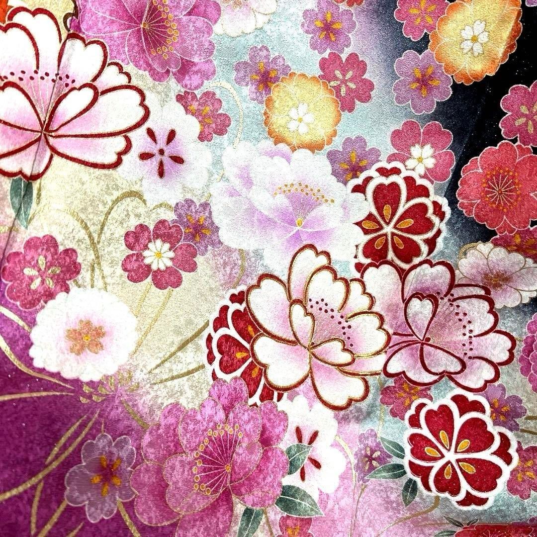銀通し　金駒刺繍　金彩　牡丹　桜花　振袖　成人式 晴れの日 着物 032a p 銀通し 金駒刺繍 金彩 牡丹 桜花 振袖 成人式 晴れの日 着物