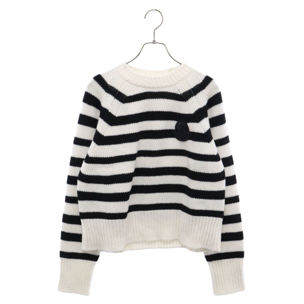 MONCLER モンクレール 23AW GIROCOLLO TRICOT CREW NECK ロゴパッチクルーネック ニットセーター レディース ホワイト/ブラック I20939C00023 MONCLER (モンクレール) 23AW GIROCOLLO TRICOT CREW NECK ロゴパッチ