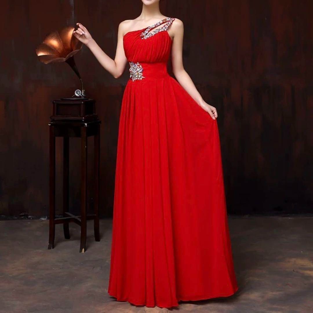 ビジューがオシャレなワンショルダー イブニングドレス♩.• 新品未使用 レディースファッション ビジューがオシャレなワン
