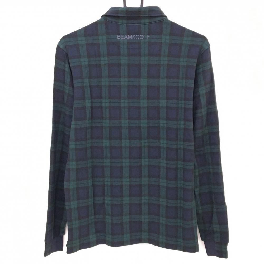 超 ビームスゴルフ 長袖ポロシャツ グリーン×ネイビー チェック アクリル混 メンズ S ゴルフウェア モデル BEAMS GOLF