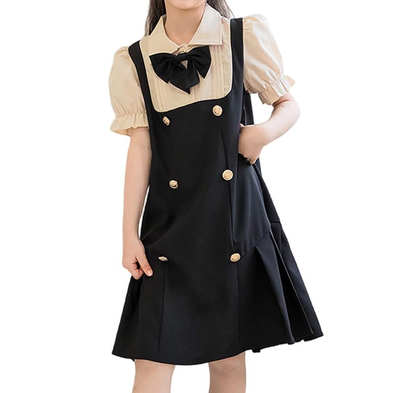 【低価，最新作】 【新品】 [YY-Natuhi] 子供服 女の子 ワンピース ドレス サロペット スカート 半袖 重ね着風 リボン キッズ ガールズ チュニック フォーマル 120-170cm 通学 普段着 発表会 結婚式 入学式 卒業式 可 ワンピース