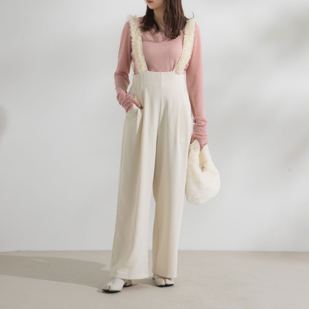 夢展望公式 ハイウエストフリルサスペンダーパン アイボリー 他 別ページ有 rectangle パンツ オールインワン フルレングス 535137-01