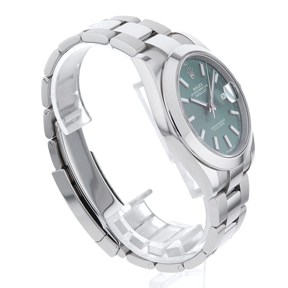 ロレックス デイトジャスト41 126300 ミントグリーン ホワイトバー 3列
