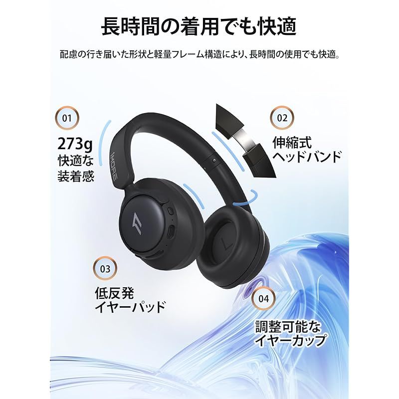 1MORE SonoFlow Pro ワイヤレスヘッドホン ブルー ANC 1MORE SonoFlow Wireless Active Noise Cancelling Headphones - 1MORE