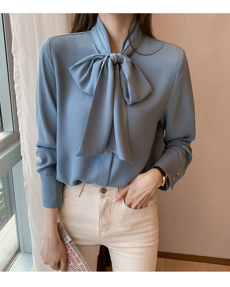 シフォンブラウス シャツ レディース フォーマル ボウタイ トップス 長袖 スーツインナー ワイシャツ 女性用 通勤 春 秋 ビジネス 入学式 卒業式 gdy671_01a.jpg