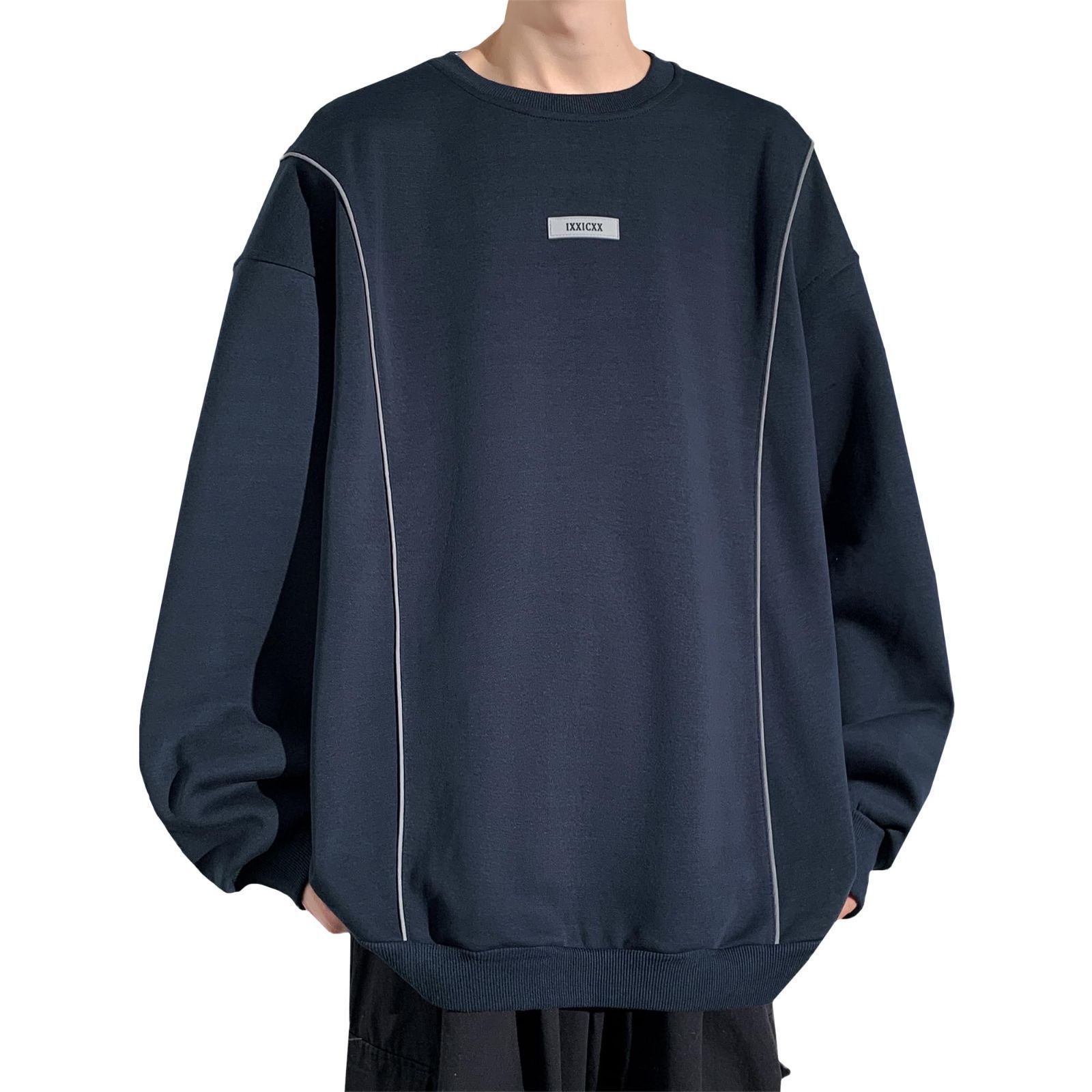 L_#183：ネービー [Easykode] トレーナー メンズ 長袖 秋服 大きいサイズ トップス オシャレ 服 スウェット とれーなー 反射材付き かっこいい プルオーバーパーカー カジュアル スエット とれなー 人気 スポーツ 秋 冬 春 navy L
