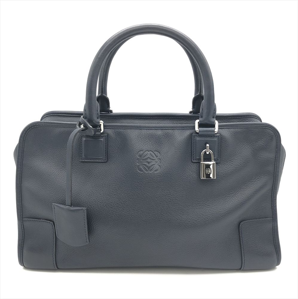 ロエベ LOEWE アマソナ ハンドバッグ レザー ネイビー シルバー金具