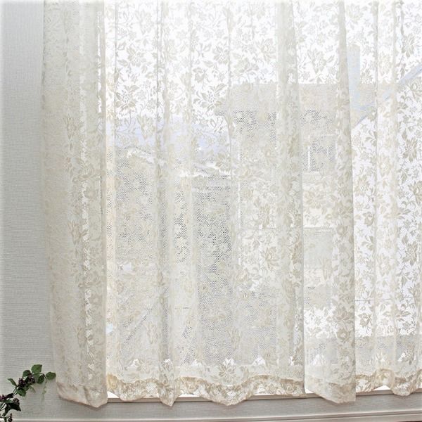 レースカーテン 幅150cm×丈228cm 2枚 花柄 綿混素材 アジャスターフック付き リビング ベッドルーム
