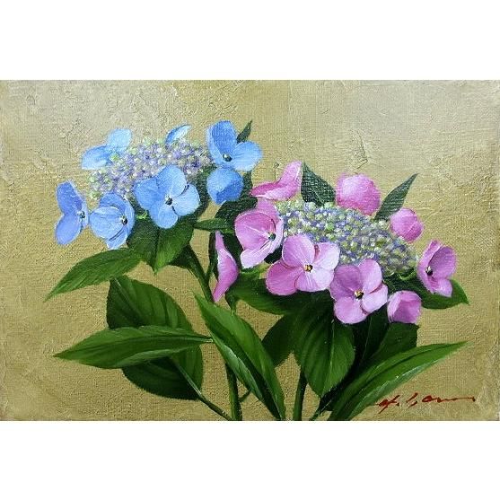 油絵「紫陽花」額入