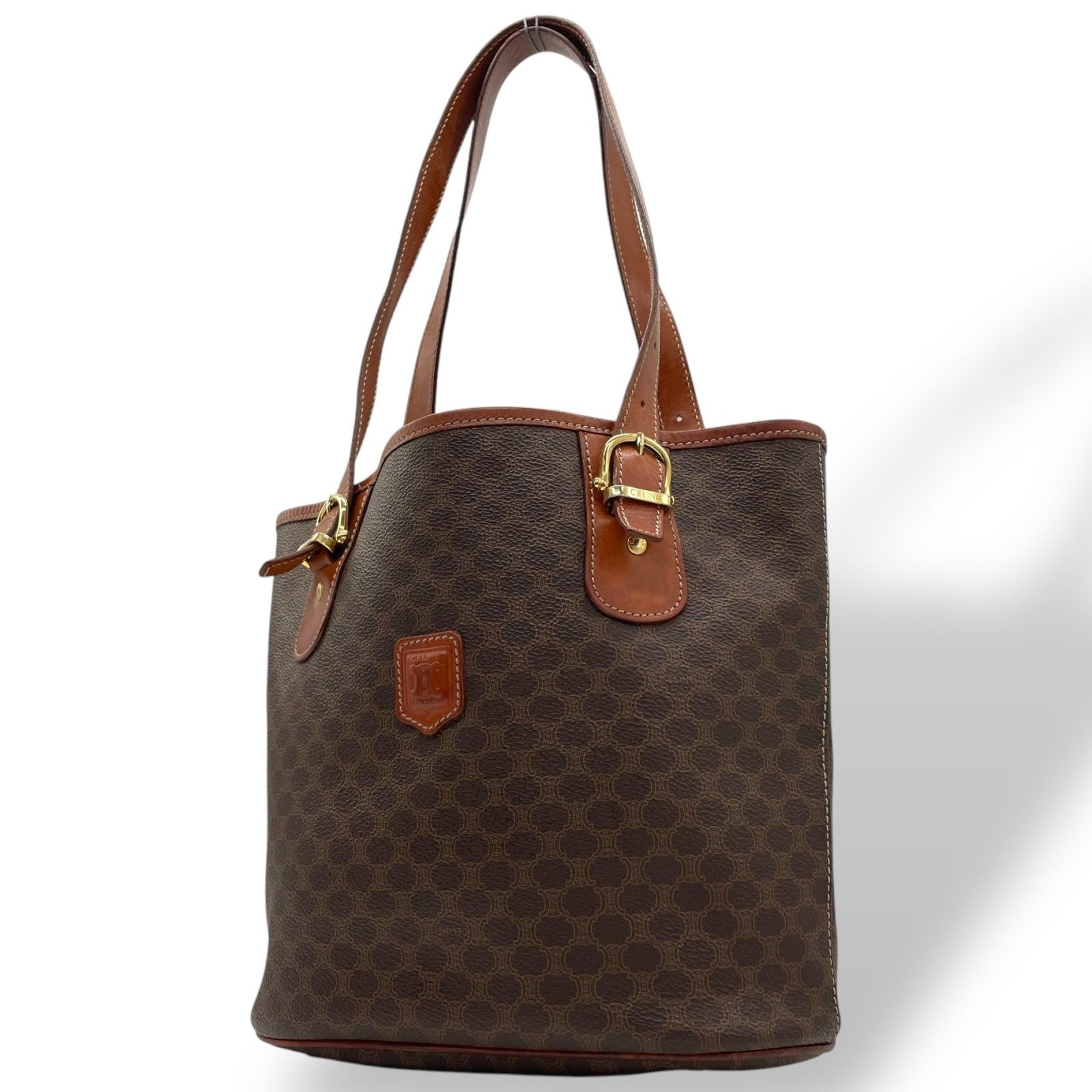 美品 CELINE セリーヌ マカダム トートバッグ ブラウン ゴールド金具 