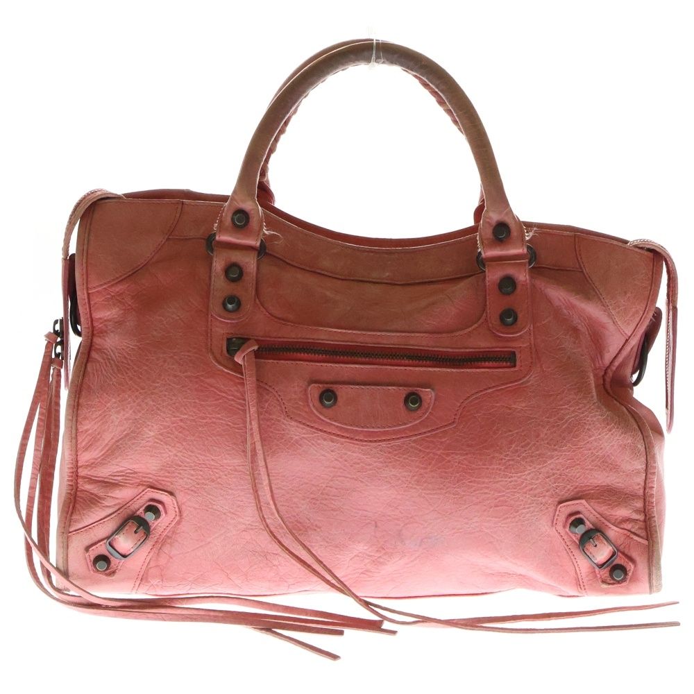 BALENCIAGA バレンシアガ シティ ハンドバッグ ブラック金具 ピンク レザー 115748