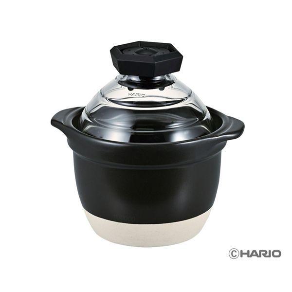 HARIO フタがガラスのご飯釜 1〜2合用 GNR-150-B-W