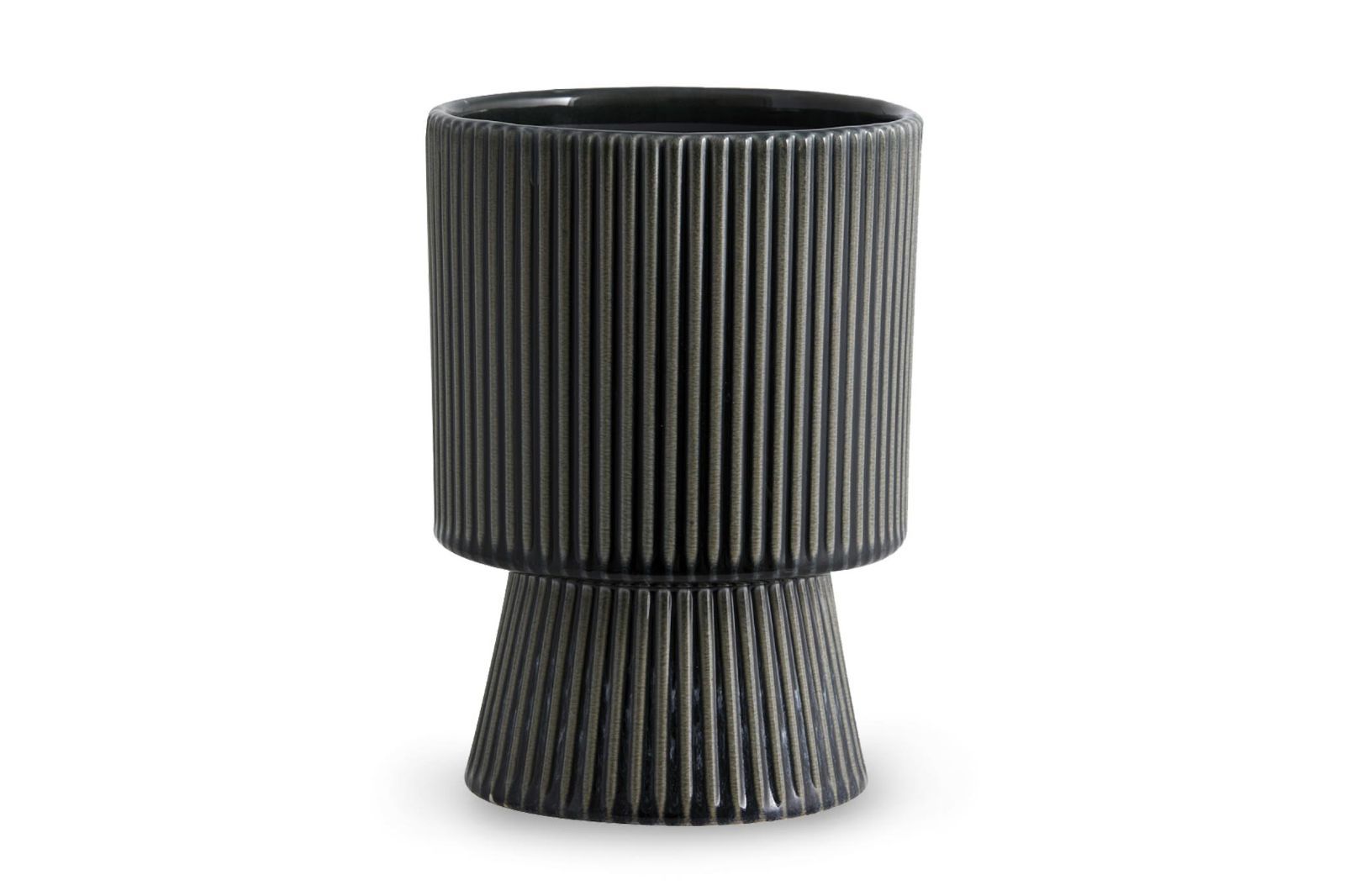 NORDAL ストライプデザインのフラワーベース MULL ダークグレー 高さ22cm 植木鉢 プランター ガーデニング/140x4204