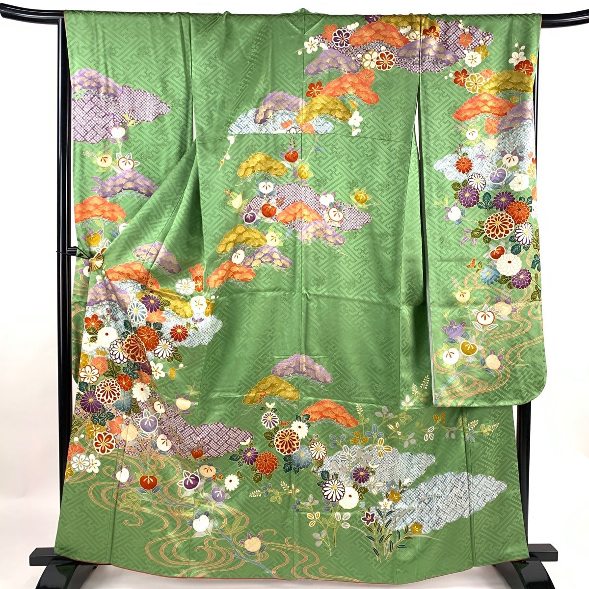 振袖 身丈161.5cm 裄丈65.5cm M 袷 薔薇 蝶 金銀彩 染め分け 赤 正絹 