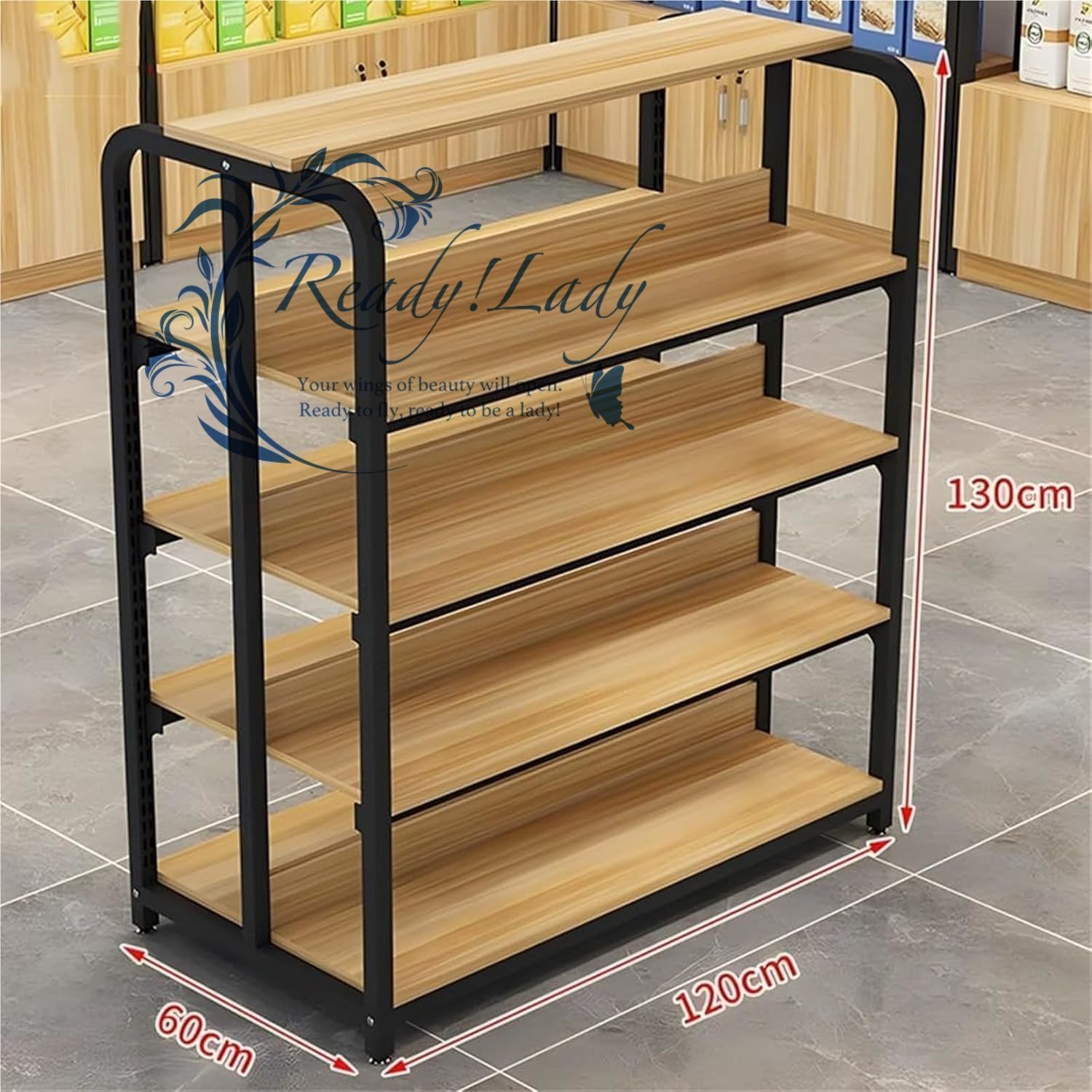 スーパーマーケットの棚 スーパーの棚 小売 陳列棚 販売 パントリー 棚 食材 ディスプレイラック スナックラック 本陳列棚 ドリンク 小さな食べ物 おもちゃ 収納ラック 壁に向かって 組立簡単 Black-a 120x60x130 cm