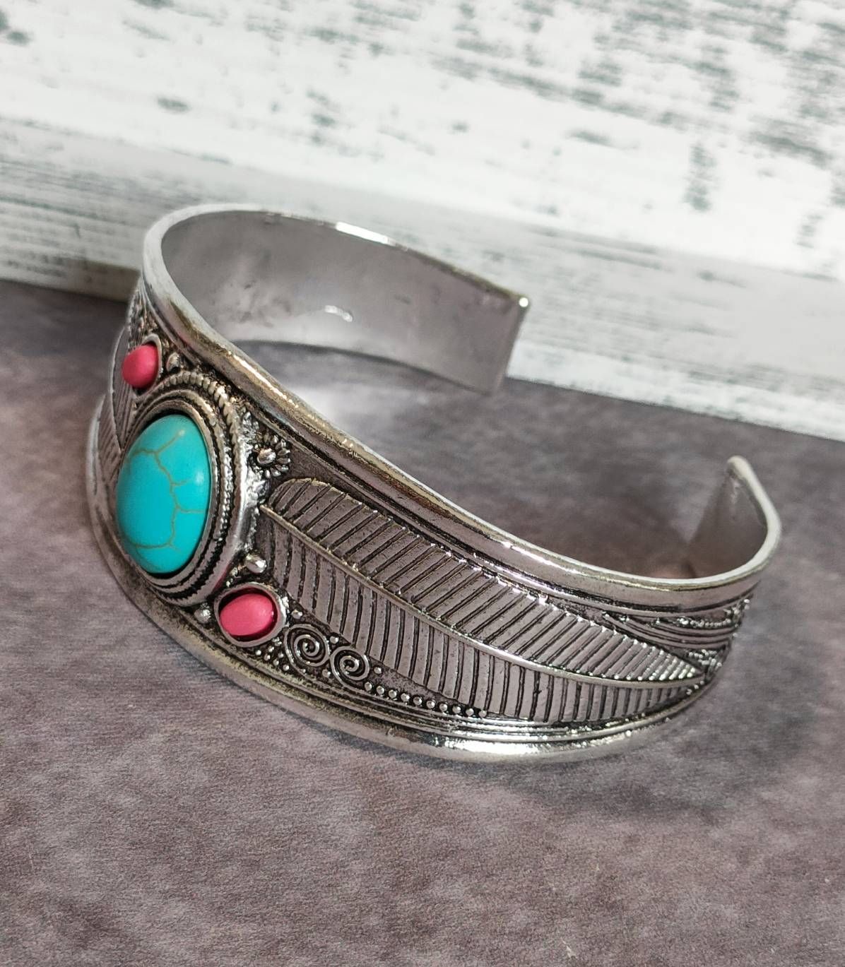 美品 ターコイズ フェザー 羽 シルバー バングル インディアンジュエリー 刻印 燻し シルバー フェザーバングル ヴィンテージ ボヘミアン
