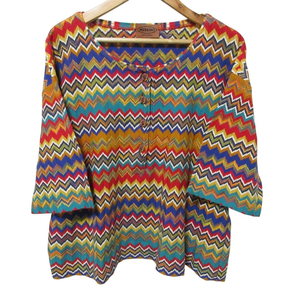 【MISSONI/ミッソーニ】半袖カットソー ボーダー　イタリア製　マルチカラー MISSONI ミッソーニ ニット マルチカラー 半袖 ワンピース 4 6