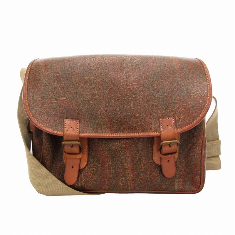 エトロ ETRO ショルダーバッグ メッセンジャーバッグ 斜め掛け PVC ペイズリー柄 総柄 ベルト 茶 ブラウン /FT GY18