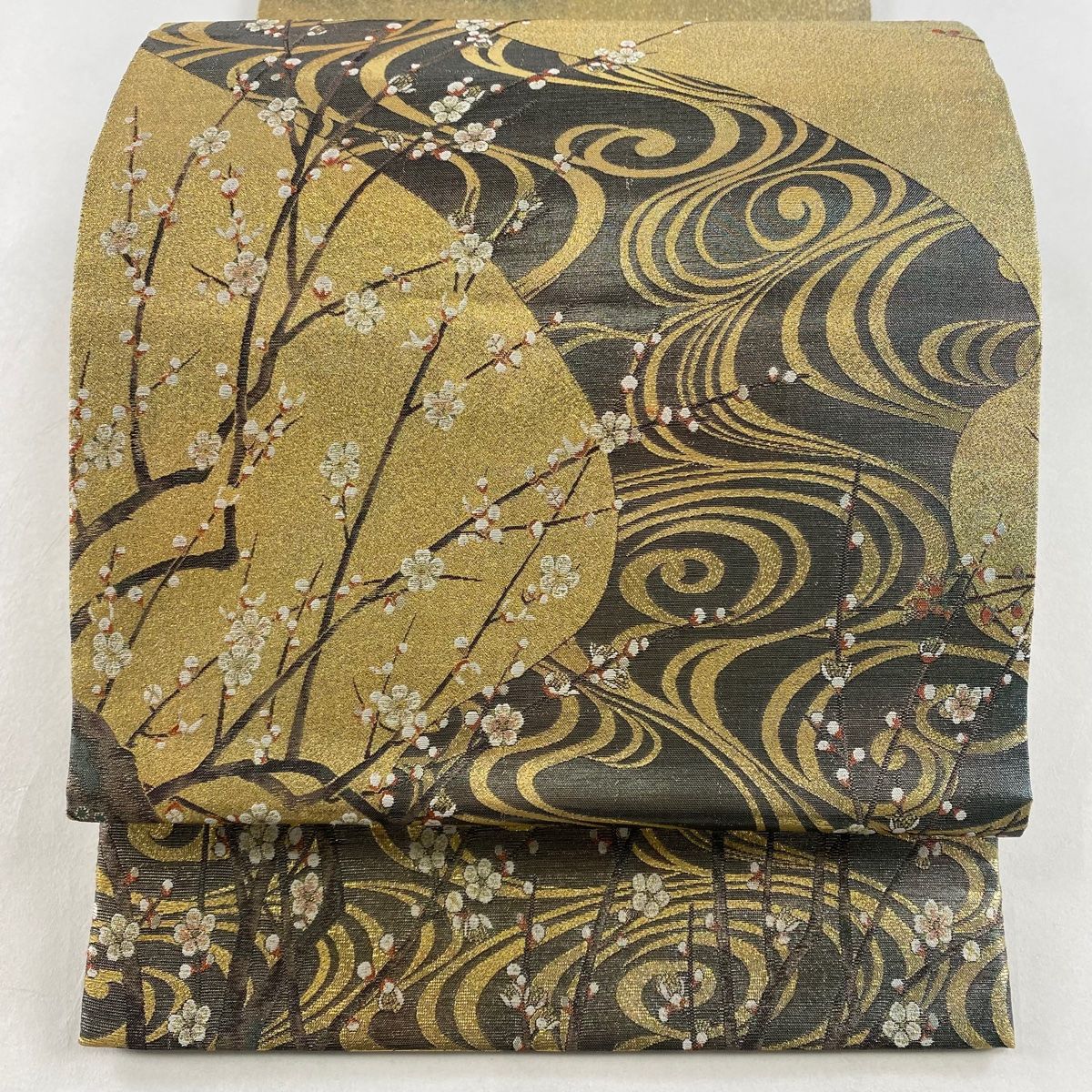 丸帯 名品 松竹梅 本金箔 金色 お太鼓柄 正絹