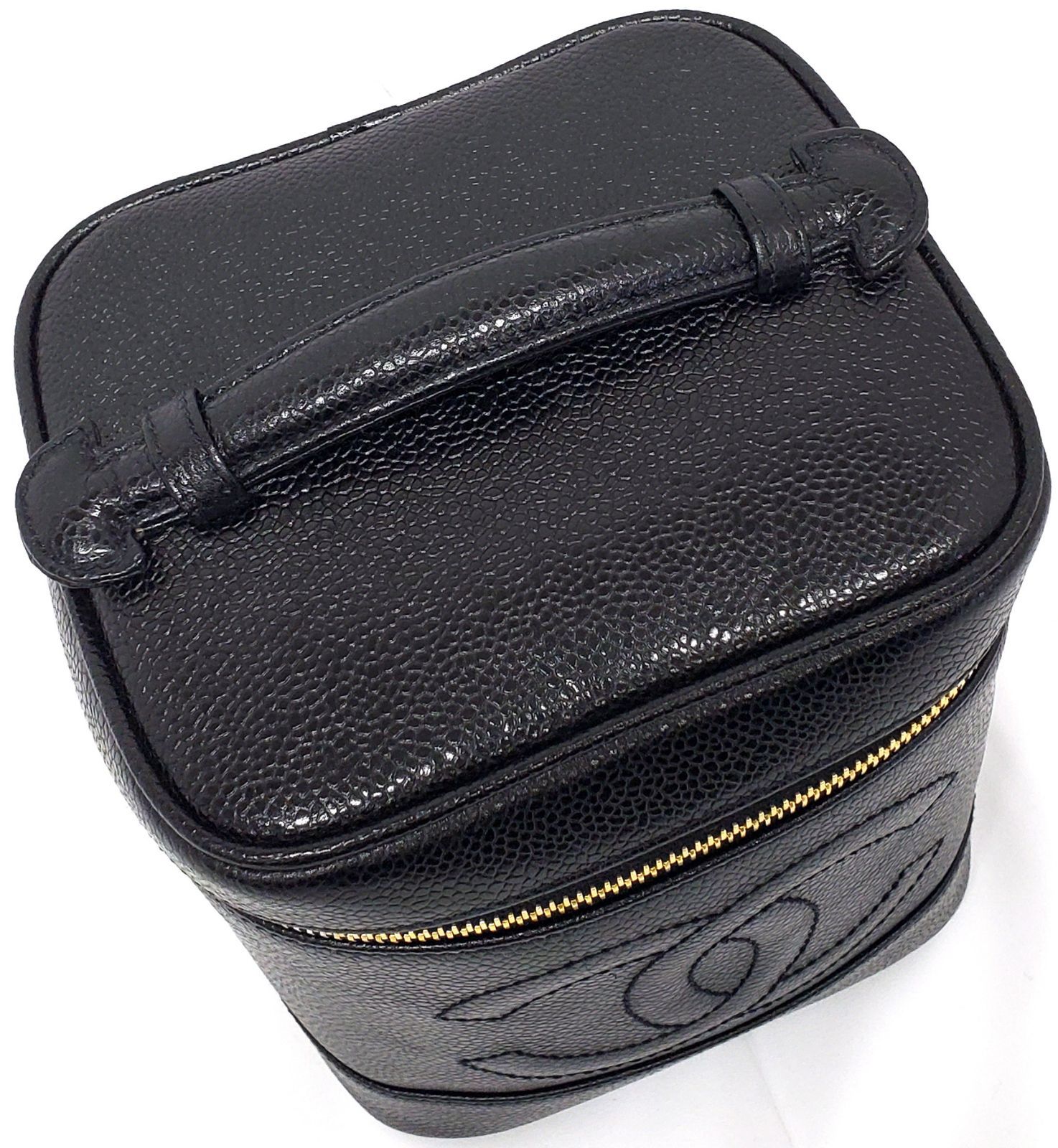 O1789◇極美品【シャネル】CHANEL キャビアスキン バニティ◇化粧 