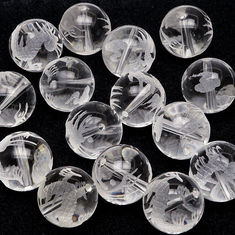 【福袋セール】 クリスタルクォーツ 粒販売】天然水晶 青龍 14mm【1粒 丸玉 彫刻 アクセサリー