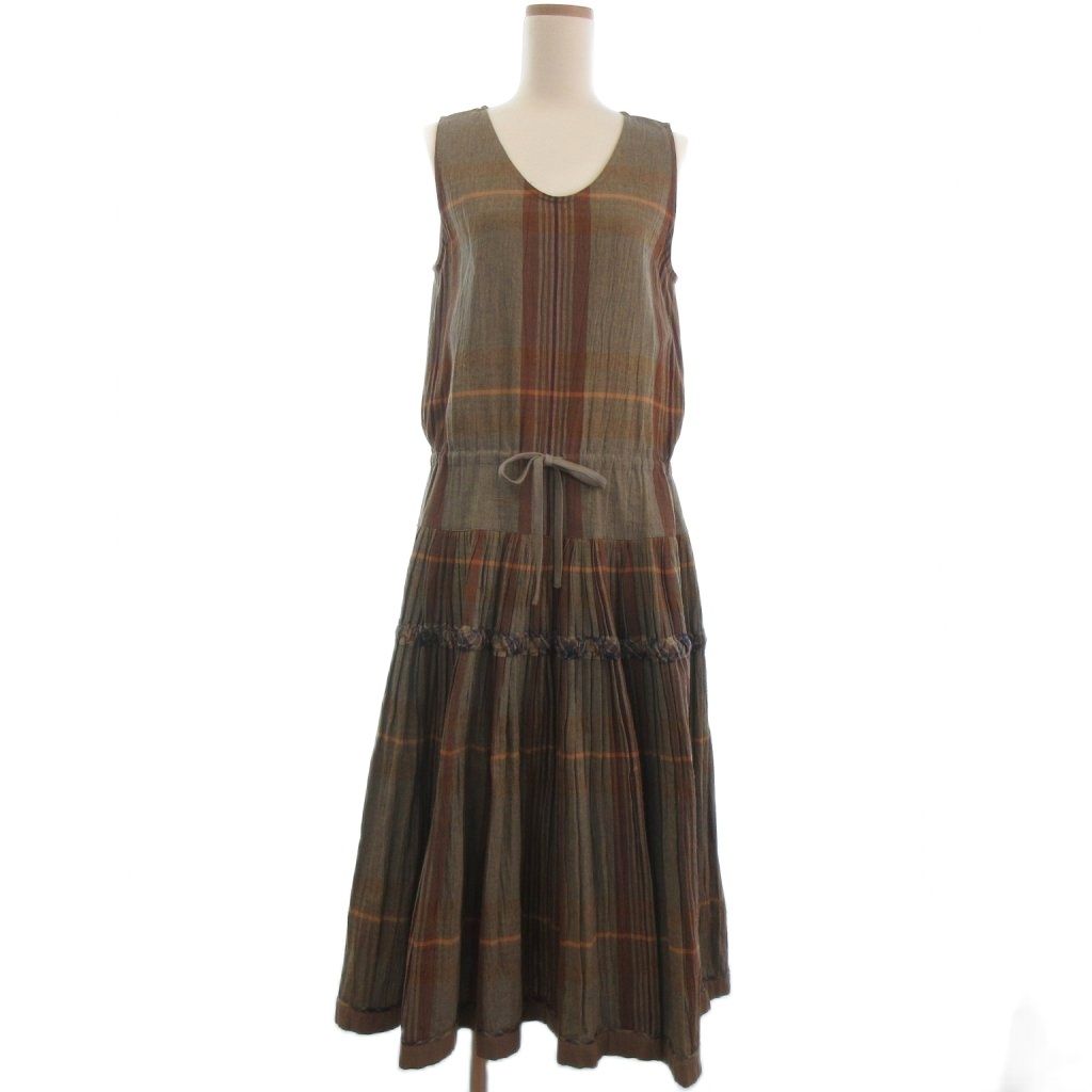 ピンクハウス PINK HOUSE ノースリーブ ワンピース ジャンパースカート チェック プリーツ ブラウン系 ECT