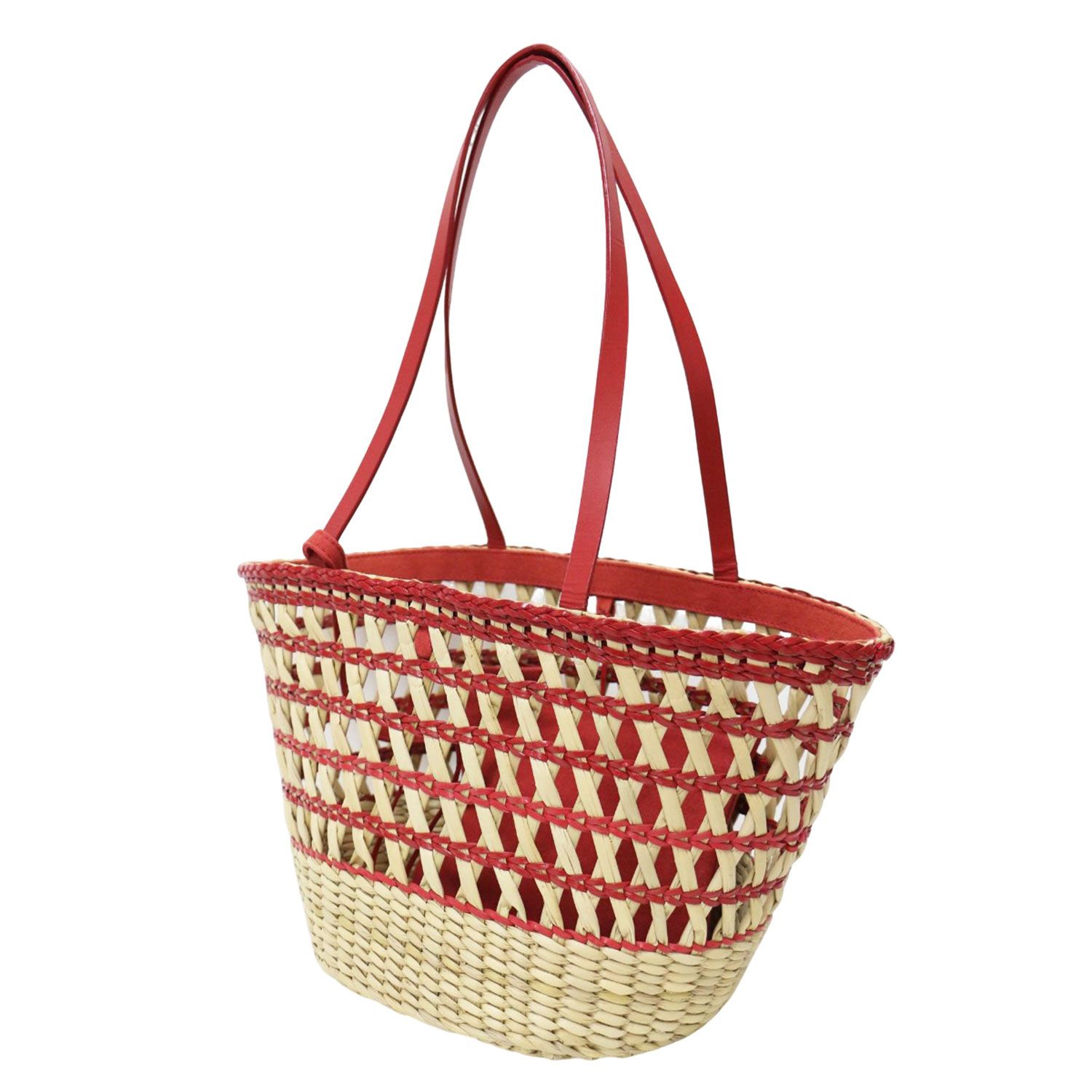 MAISON N.H PARIS メゾンエヌアッシュパリ バッグ ベージュ レッド | バスケット トートバッグ | KOHIMA BASKET TOT かごバッグ ロングハンドル ポーチ付き | ブランド カバン レディース