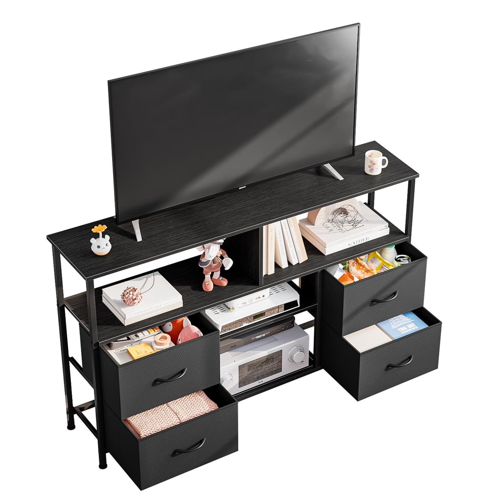 最大55型対応 テレビ台 ハイタイプ 収納棚付き テレビボード TV台 テレビラック 幅120×奥行30×高さ77.5cm 大容量 引き出し付き 簡単組立 ブラック