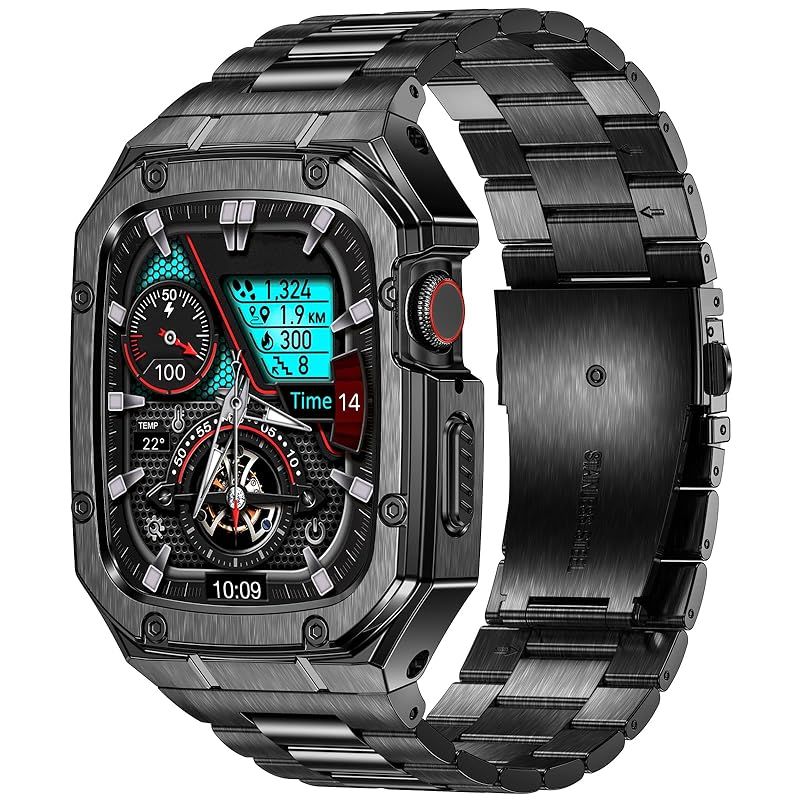 SUPLINK for Apple Watch 11 46mm| Apple Watch 10 46mm バンド 長さ調整 保護ケース ステンレス アップルウォッチ バンド メンズ iWatch 10|11 対応 ブラック 1