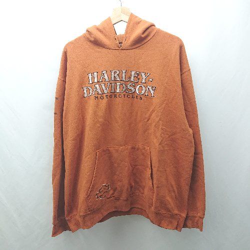 ◇ ⊇ HARLEY DAVIDSON ハーレーダビッドソン 英字刺繍 長袖 フーディ サイズXL ブラウン系 メンズ E 【1507030012229】