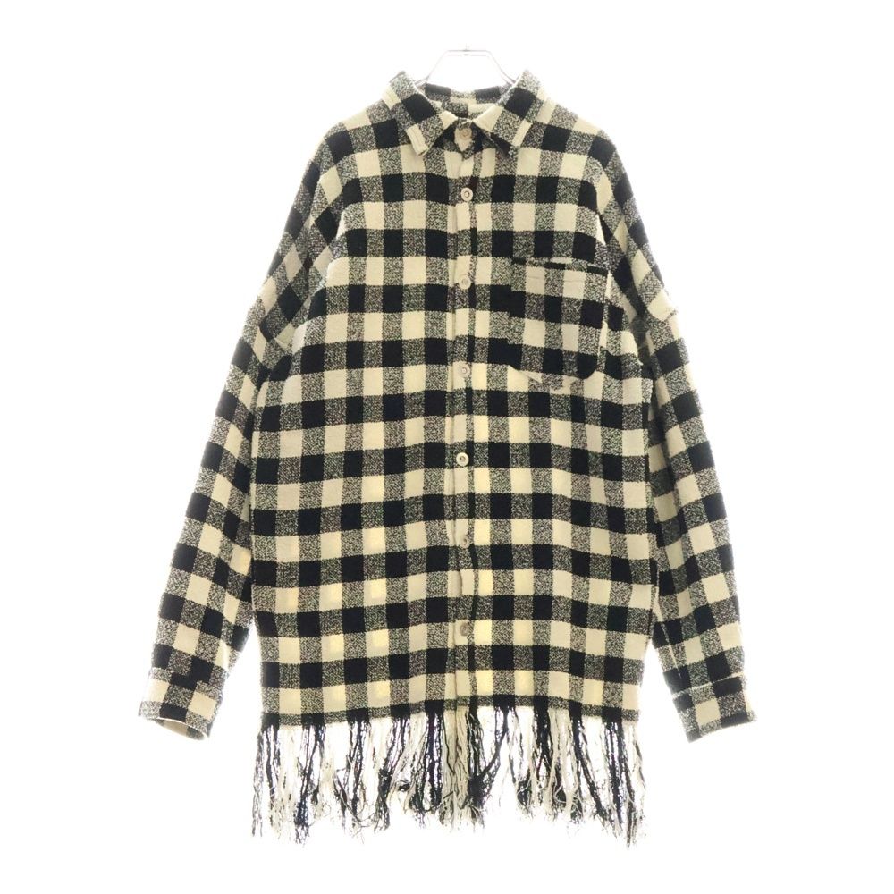 Palm Angels パームエンジェルス 21SS Check Logo Overshirt フリンジ 長袖チェックシャツ ホワイト|ブラック PMEA162S21FAB001